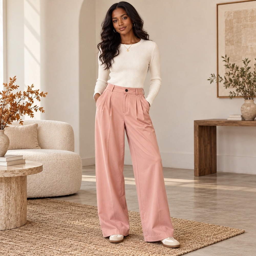 Varley Jayla Wide Leg Trouser Twill Womens Pink S High Rise Pleated NWT